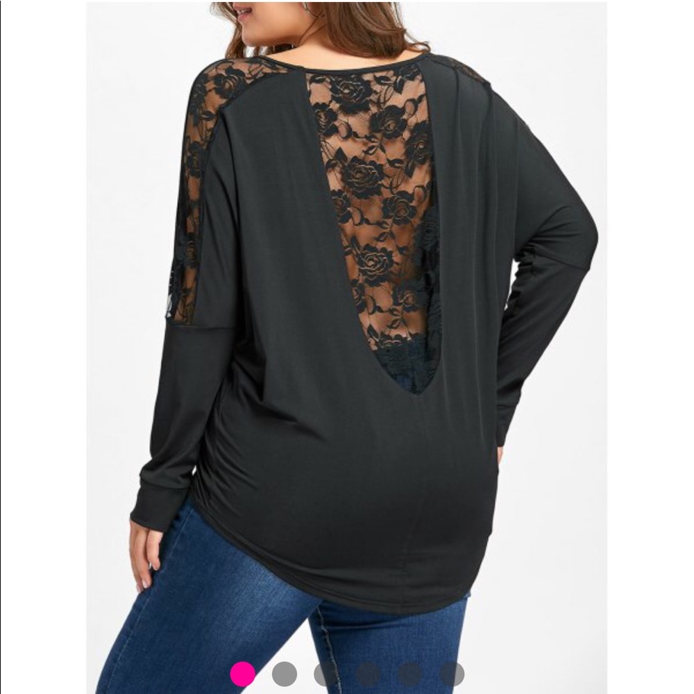 Boutique 💁🏿‍♀️PLUS: Blk Lace Insert Sheer Tee XL